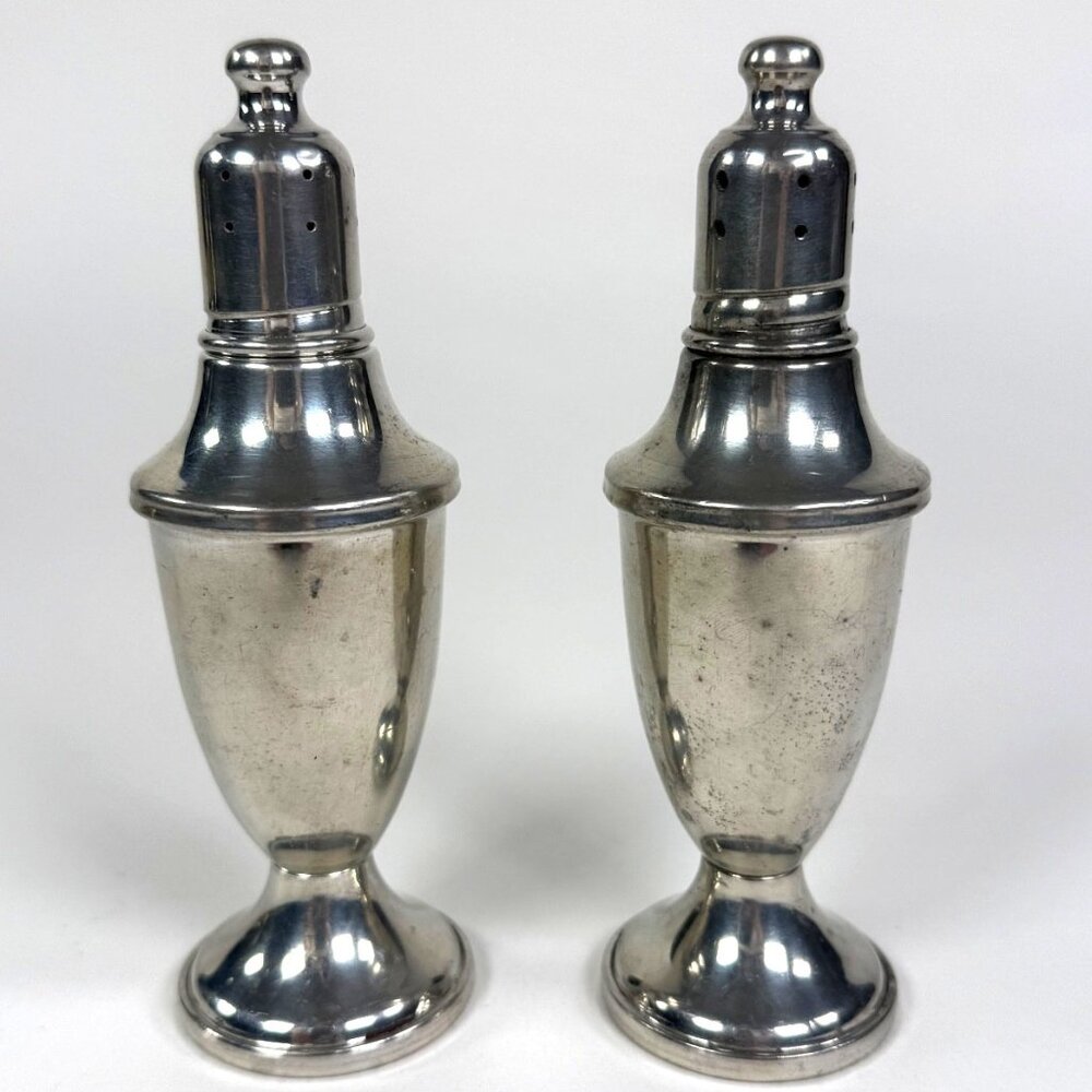 Web Pewter Weighted Salt And Pepper Shakers With Glass Insert Vintage